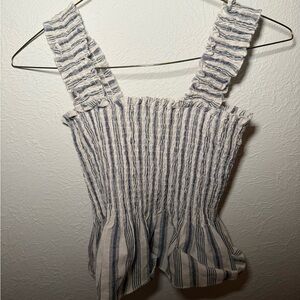SHEIN Striped Ruffle Tank Top in Blue and White